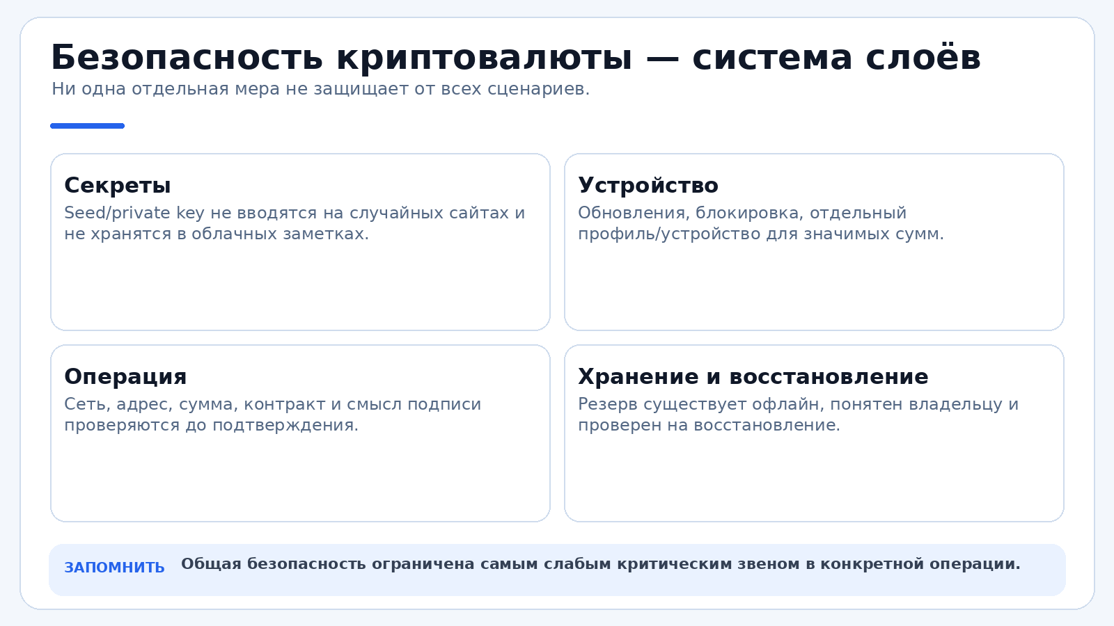 Безопасность криптовалюты — это система из нескольких слоёв