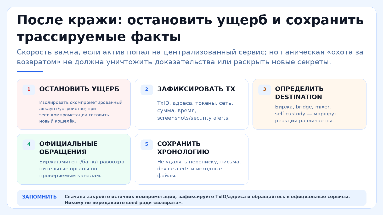 После кражи: остановить ущерб и сохранить трассируемые факты
